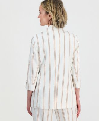 Women's Striped 3/4-Sleeve Double-Breasted Blazer