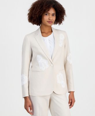 Women's Linen-Blend One-Button Embroidered Blazer