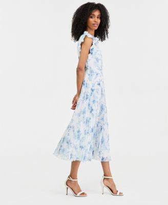 Petite Flutter-Sleeve Printed Midi Dress