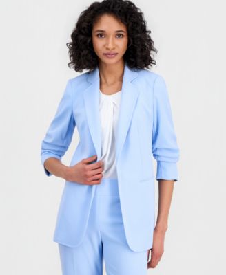 Women's Stretch Crepe Scrunch-Sleeve Open-Front Blazer