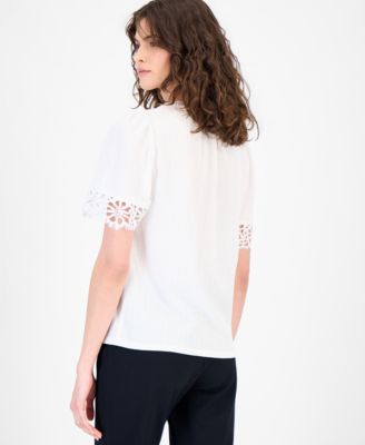 Women's Split-Neck Lace-Trim Top