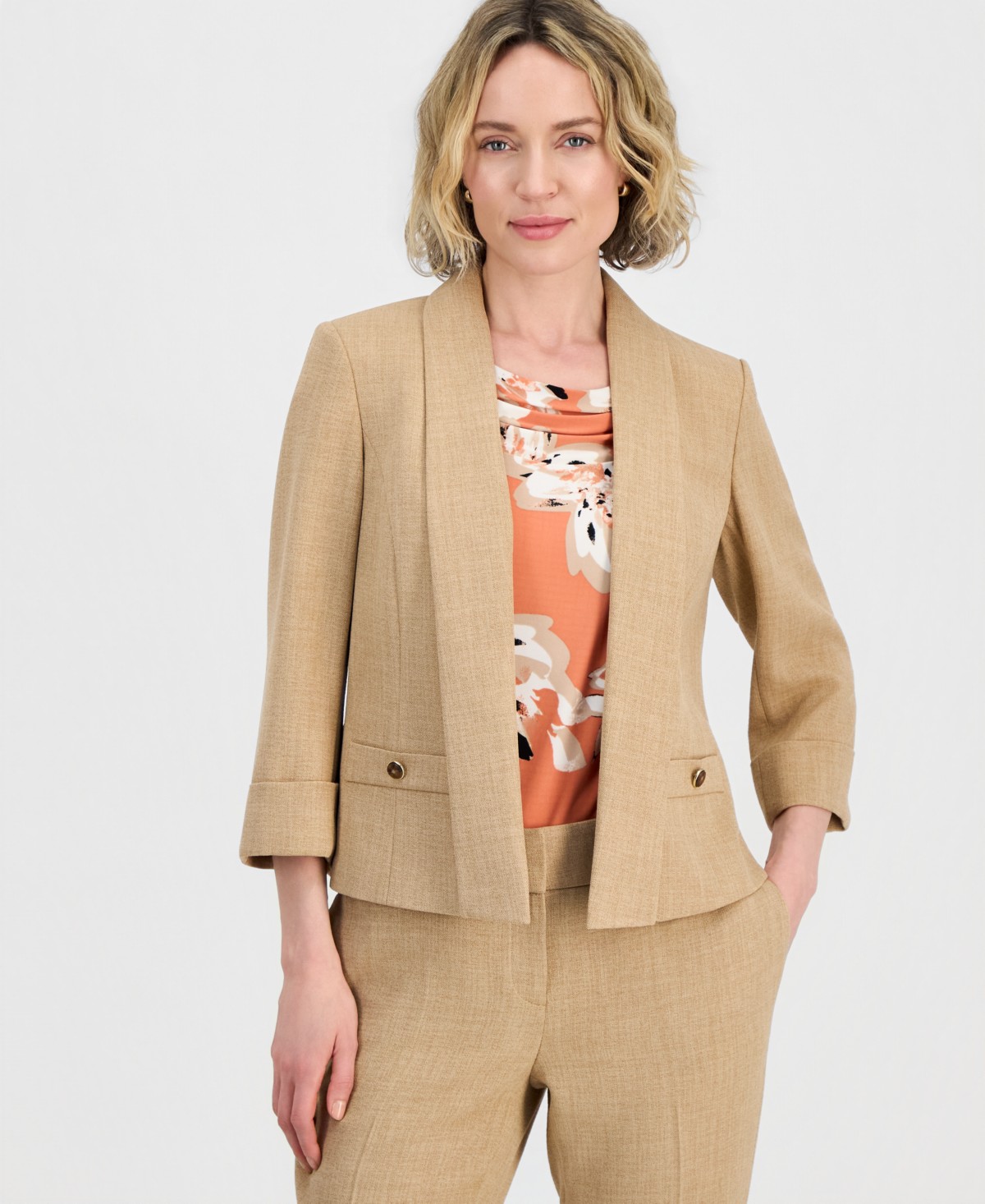 Женские Kasper Women's Cuffed 3/4-Sleeve Shawl-Collar Blazer — фото 1
