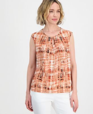 Women's Printed Keyhole-Neck Top