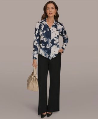 Petite Collared Neck Long Sleeves Shirt