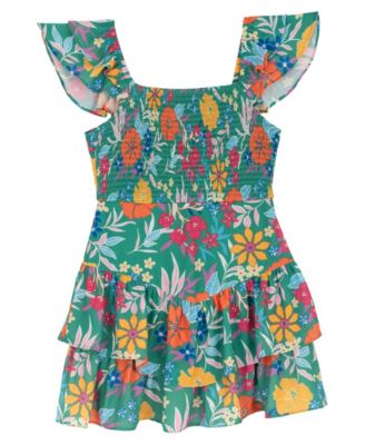 Girls' 7-16 Printed Smocked Dressy Romper