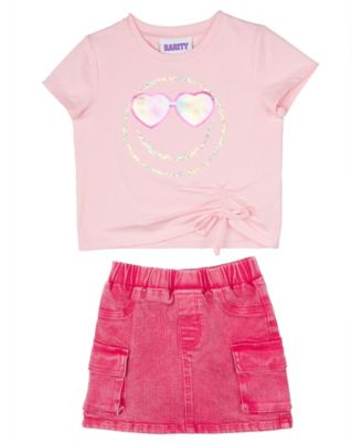 Girls' 4T-6X Smiley Applique Top and Denim Skort, 2-Piece Set