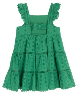 Girls' 2T-6X Eyelet Flutter Sleeves Tiered Dress