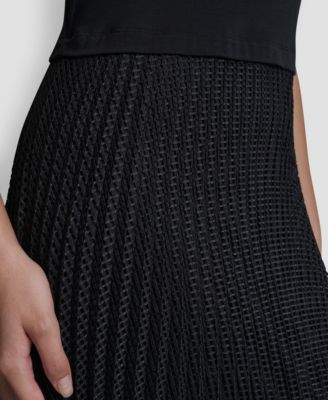 Women's Pleated Crewneck Window Pane Dress