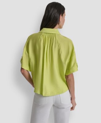 Women's Collared Neck Short Roll Tab Sleeve Shirt