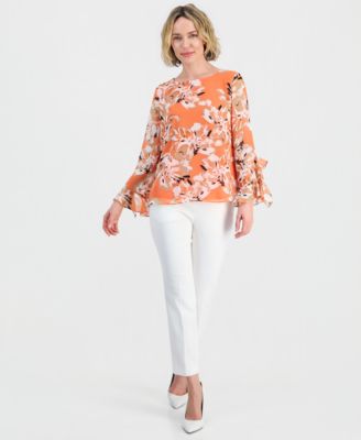 Women's Ruffle-Cuff Long-Sleeve Top