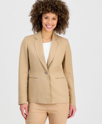 Women's Linen Notched Collar One-Button Blazer