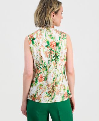 Women's Floral-Print Sleeveless Tie-Neck Top