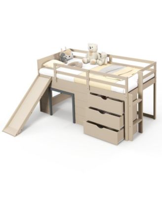 3-in-1 Twin Loft Bed with Slide, Ladder, and Storage Drawers