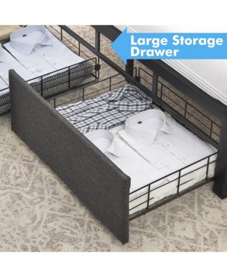 Full Bed Frame with LED Headboard, Upholstered Platform, 2 Storage Drawers