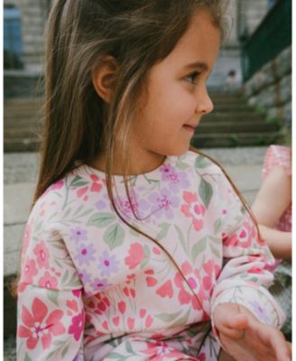 Big Girls French Terry Sweatshirt Pink Printed Flowers