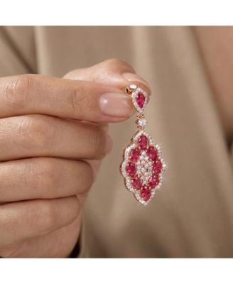 18K Rose Gold Plated Clear and Red Cubic Zirconia Accent Dangle Earrings