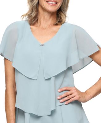 Tiered Rhinestone Capelet Dress