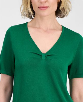 Women's Gathered V-Neck Short-Sleeve Sweater