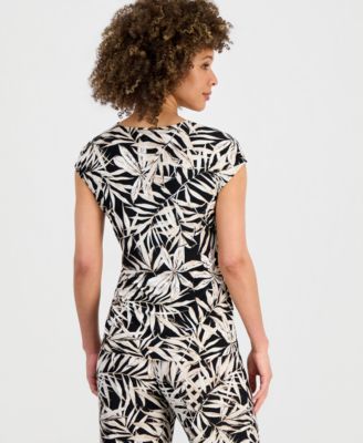 Women's Printed Cap-Sleeve Tie-Waist Top