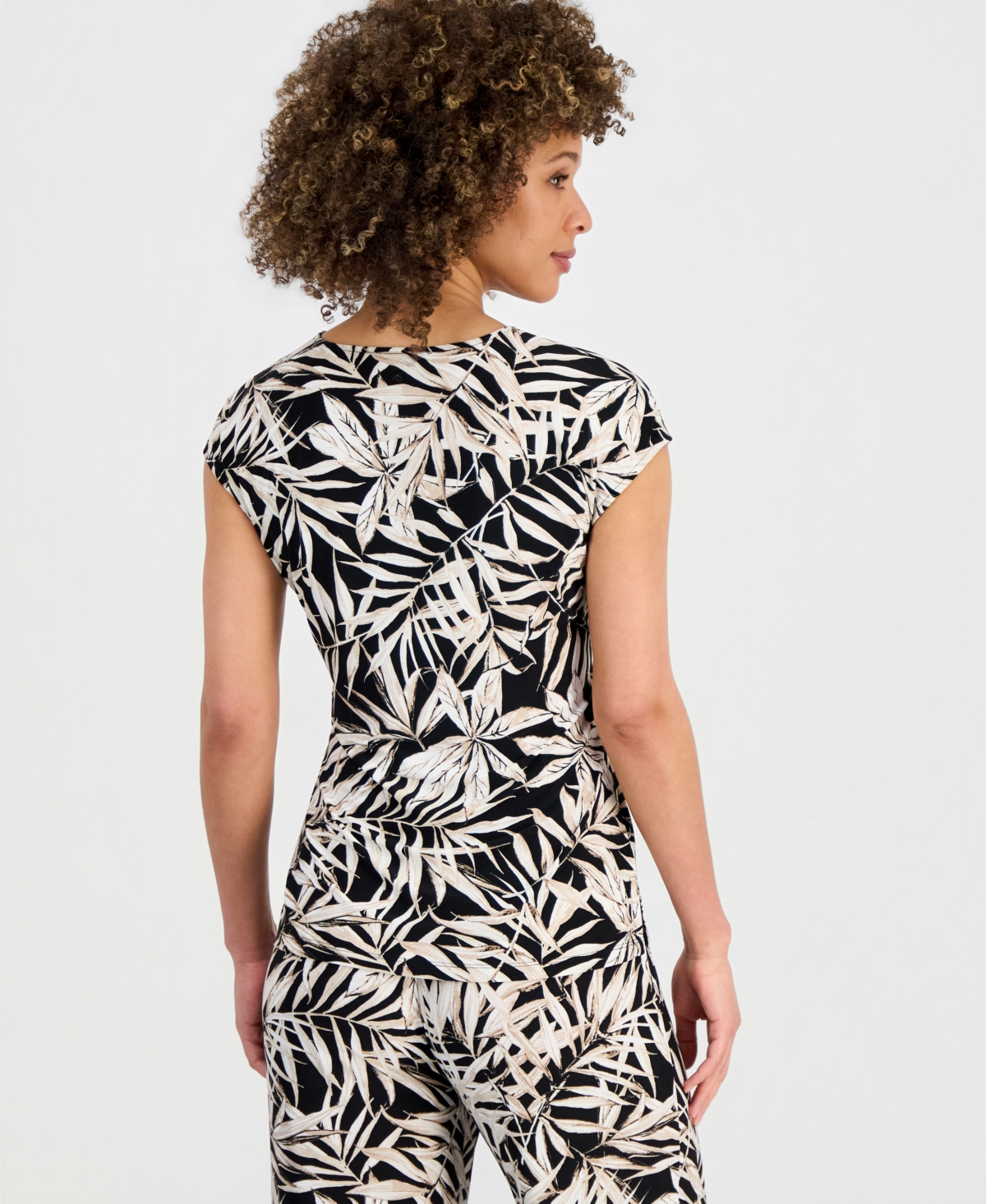 Kasper Women's Printed Cap-Sleeve Tie-Waist Top