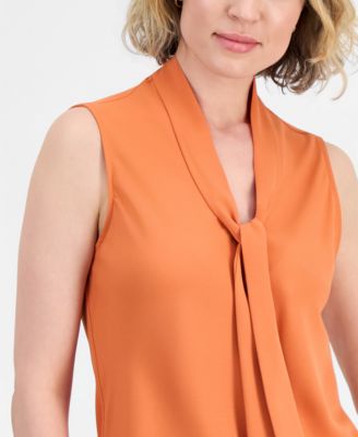 Women's Solid Sleeveless Tie-Neck Blouse, Regular & Petite