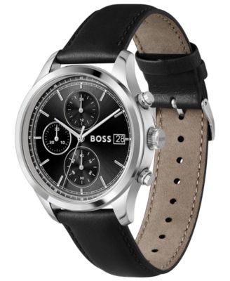 Men's Stratus Quartz Chrono Black Calfskin Watch, 41mm