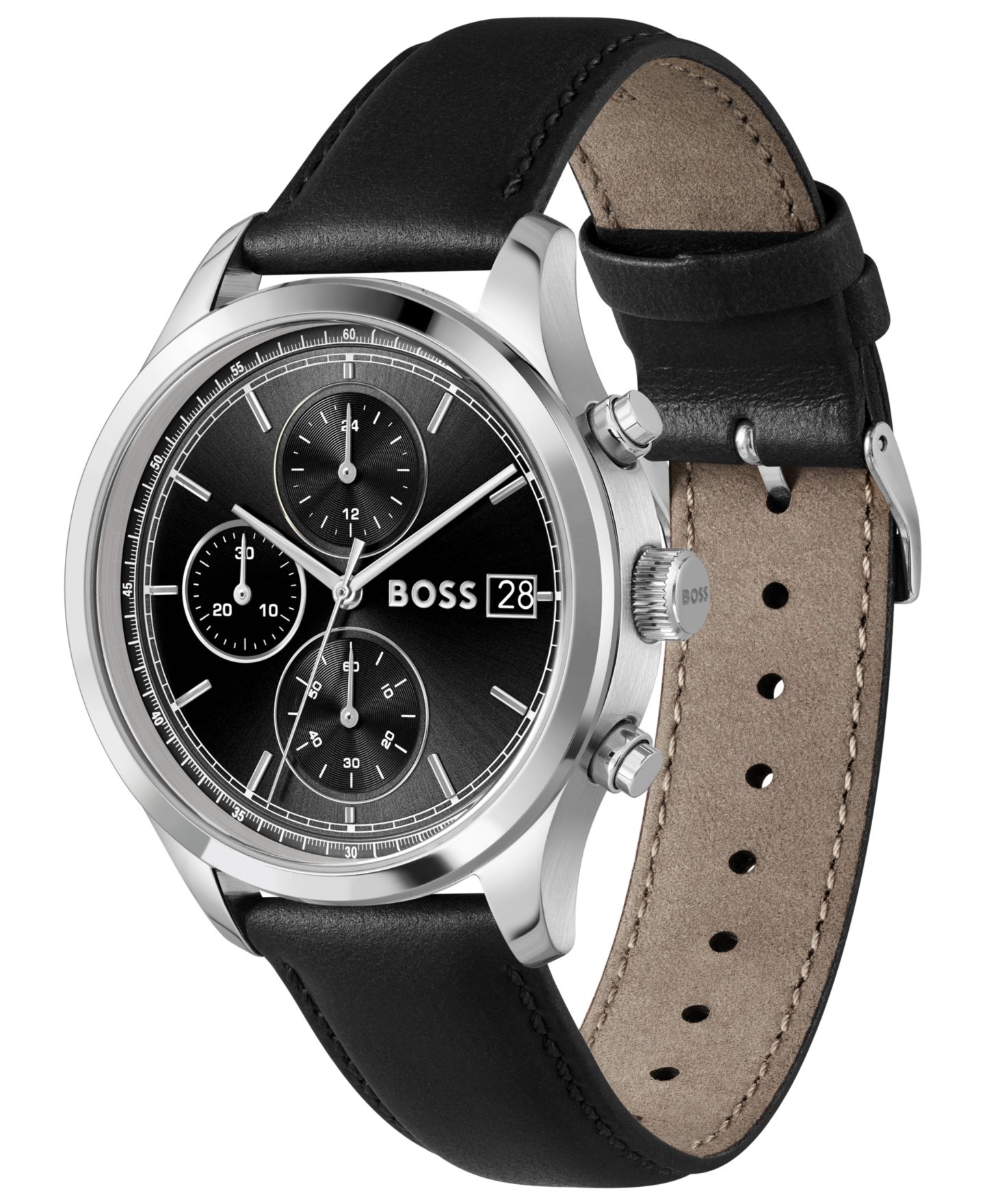 Мужские часы Hugo Boss Stratus Quartz Chrono с чёрным ремешком из телячьей кожи, 41 мм — фото 2