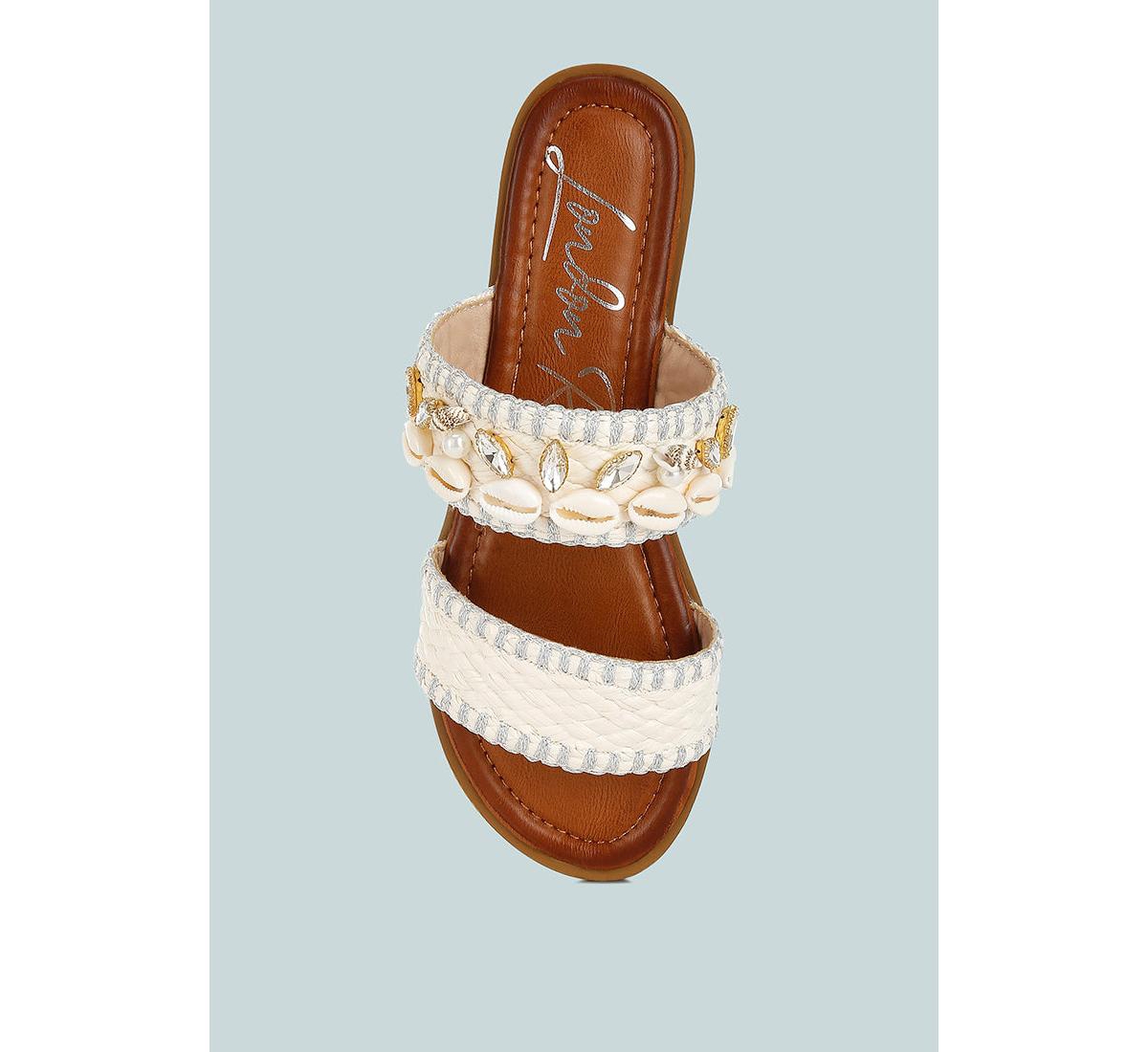 Shellfish Raffia Slip On Sandals