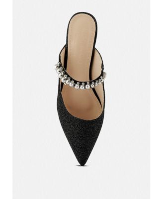 GEODE Pearl Embellished Slip On Mules