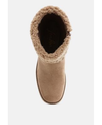 Womens Woolly Faux Fur & Embroidery Detail Boots