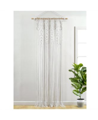 Lush Decor Boho Macrame Textured Cotton Window Curtain Panel Single 40"W x 84"L White - Macrame Curtains For Windows, Room Divider, Boho Wall Decor