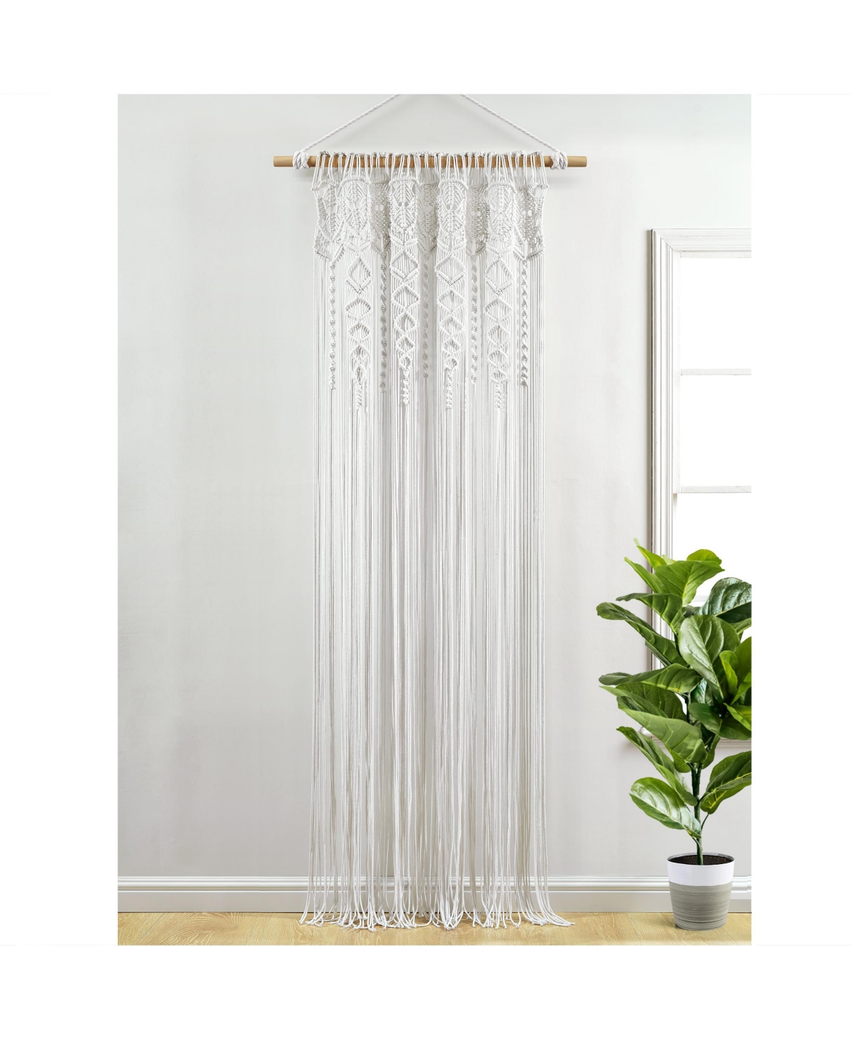 Lush Decor Boho Macrame Textured Cotton Window Curtain Panel Single 40"W x 84"L White