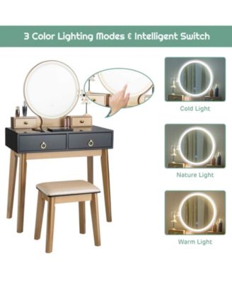 Makeup Vanity Set with Touch Dimming Mirror and 3 Color Lighting Modes
