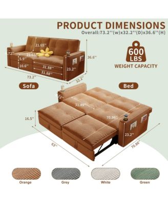 Multi-Functional Convertible Sofa Bed 2-in-1 Multi-Functional Pull Out Sofa Bed, Modern Corduroy Fabric Sofa Couches with Cup Holders