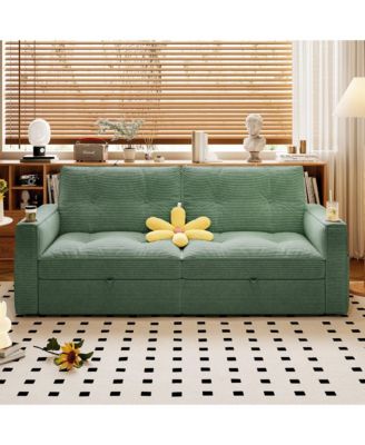 Multi-Functional Convertible Sofa Bed 2-in-1 Multi-Functional Pull Out Sofa Bed, Modern Corduroy Fabric Sofa Couches with Cup Holders