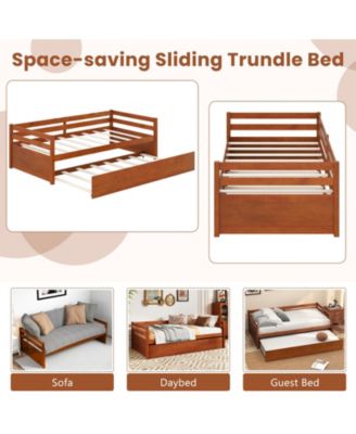Twin Size Platform Bed with Trundle and Slat Support