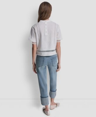 Women's Crewneck Linen-Blend Short-Sleeve Top