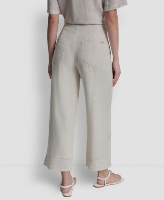 Women's Cropped Wide-Leg Linen-Blend Pants