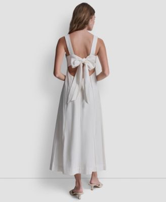 Women's Seamed Linen-Blend Tank Square Neck Dress