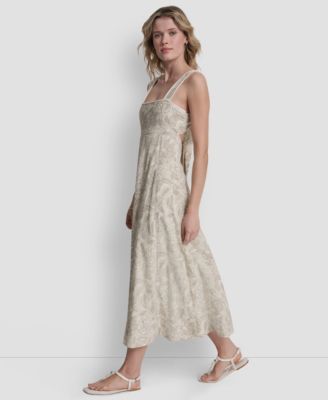 Women's Seamed Linen-Blend Tank Square Neck Dress