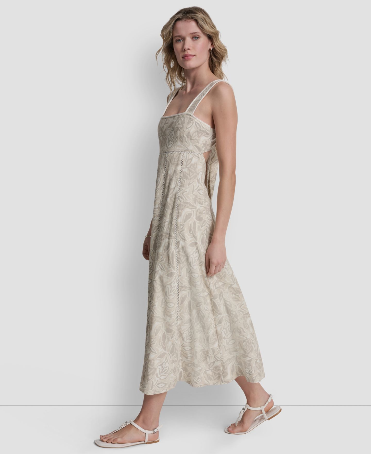Женское платье DKNY Jeans Seamed Linen-Blend Tank Square Neck, цвет: С принтом галечный — фото 3