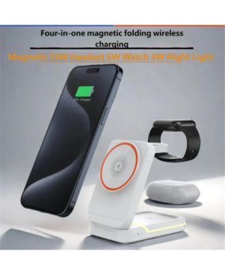3-in-1 Magnetic Wireless Charger with Charging Port - Fast Charging Foldable Stand for Earphones, Watch and Phone