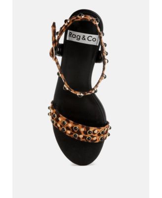 Womens Laro Studs & Pearls Detail Leopard Sandals