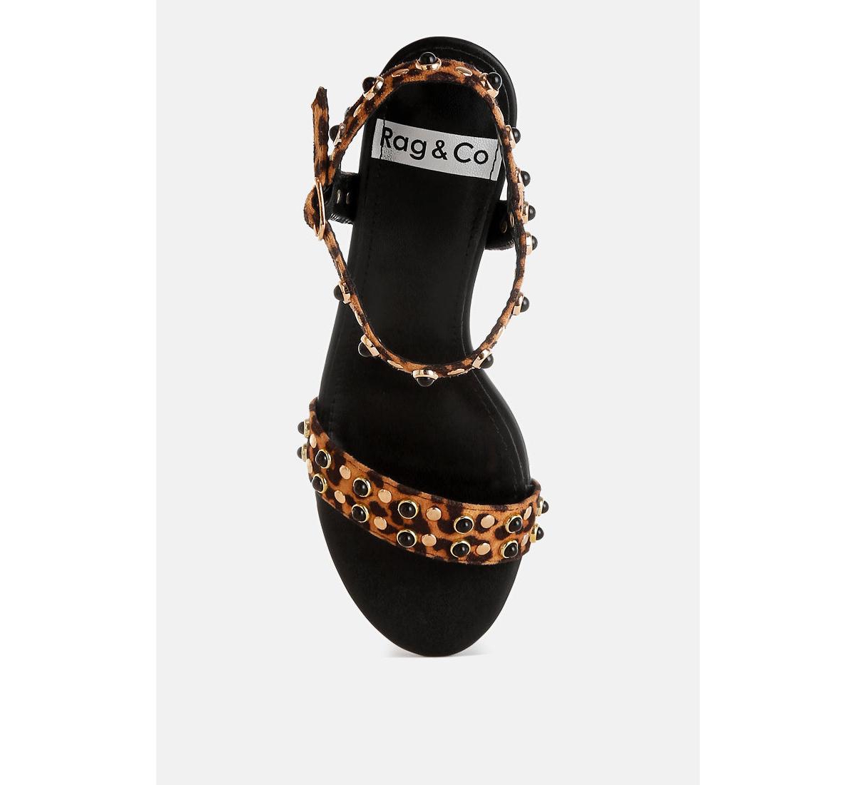 Laro Studs & Pearls Detail Leopard Sandals