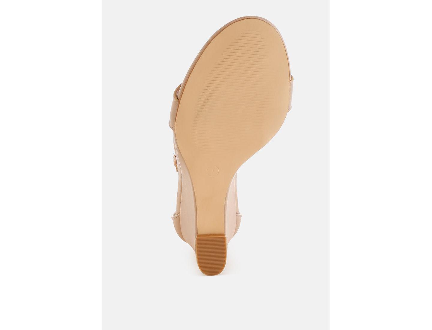 Женские сандалии Rag & Co Pobora Genuine Leather Slim Wedge Heel, цвет: Бежевый кожаный — фото 4