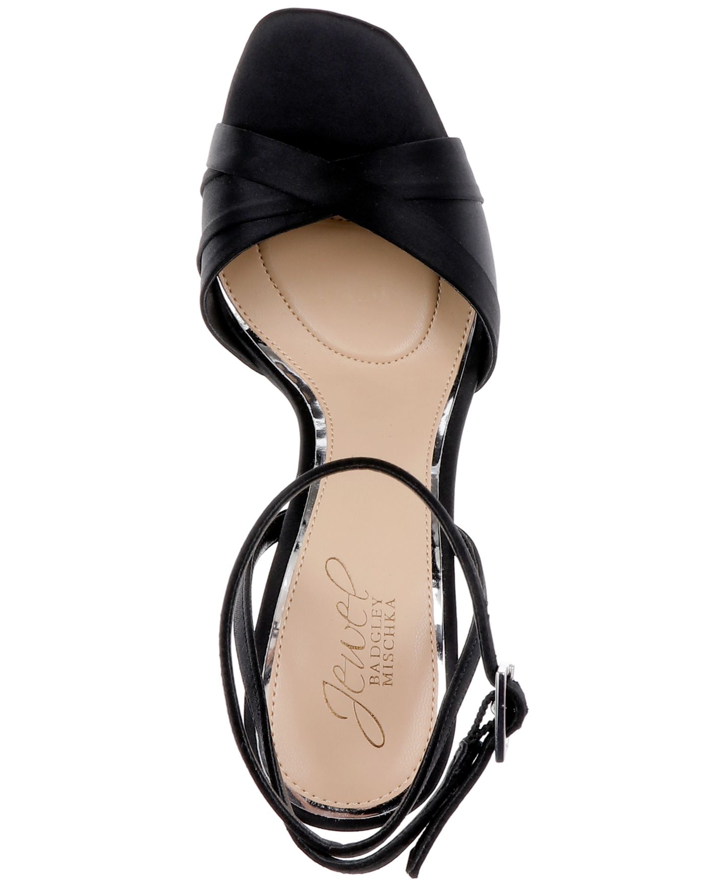 Женские сандалии Jewel Badgley Mischka Parisa Square Toe Dress Sandals, цвет: Чёрный атласный — фото 4