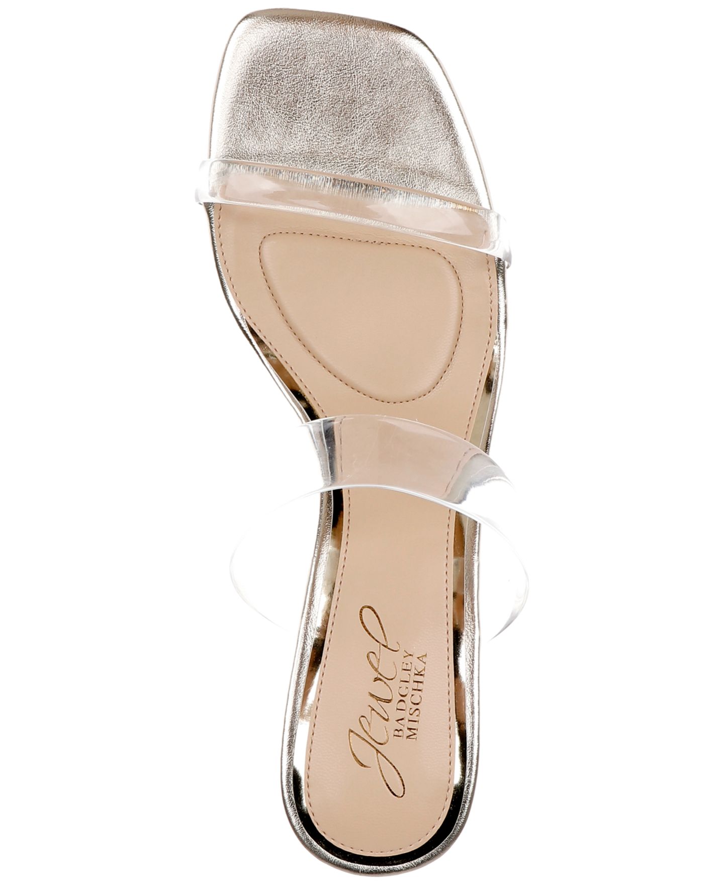 Женские сандалии Jewel Badgley Mischka Philippa Slip-On Dress Sandals, цвет: Прозрачный / Золотой — фото 4