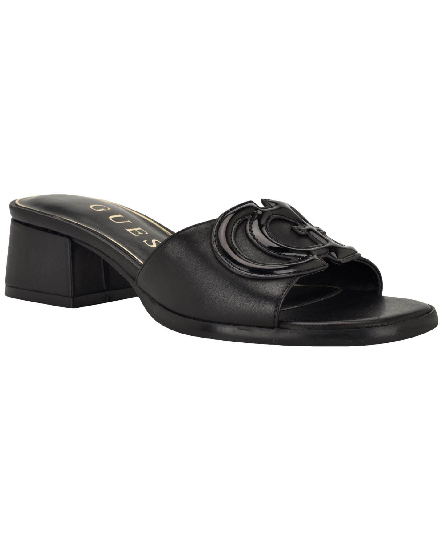 Женские сандалии GUESS Cerrina Slip-On Block Heel Sandal, цвет: Чёрный кожаный — фото 1