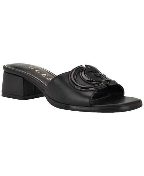 Женские сандалии GUESS Cerrina Slip-On Block Heel Sandal, цвет: Чёрный кожаный