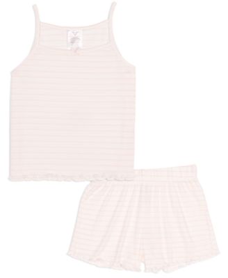 Girls' 6-16 Heart Pointelle Lettuce Edge Tank Top & Shorts, 2-Piece Set